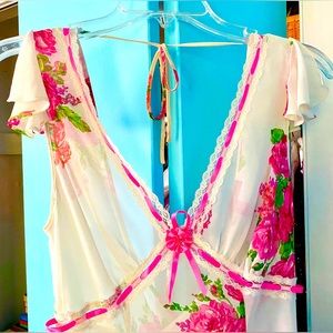 Betsey Johnson Floral Chemise - Pink and White